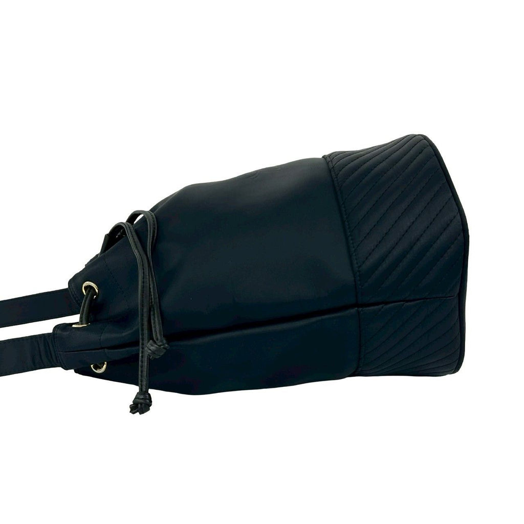 Saint Laurent Vintage YSL Logo Nylon Leather Drawstring Shoulder Bag Navy — view 5