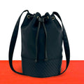 Saint Laurent Vintage YSL Logo Nylon Leather Drawstring Shoulder Bag Navy