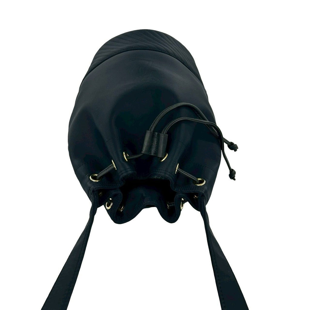 Saint Laurent Vintage YSL Logo Nylon Leather Drawstring Shoulder Bag Navy — view 4