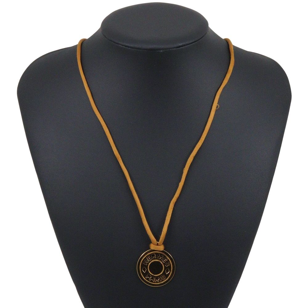 Hermes Series Gold Plated Leather Necklace — view 2