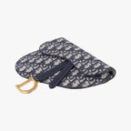 Dior Saddle Bag Gray Navy Jacquard Leather — view 4