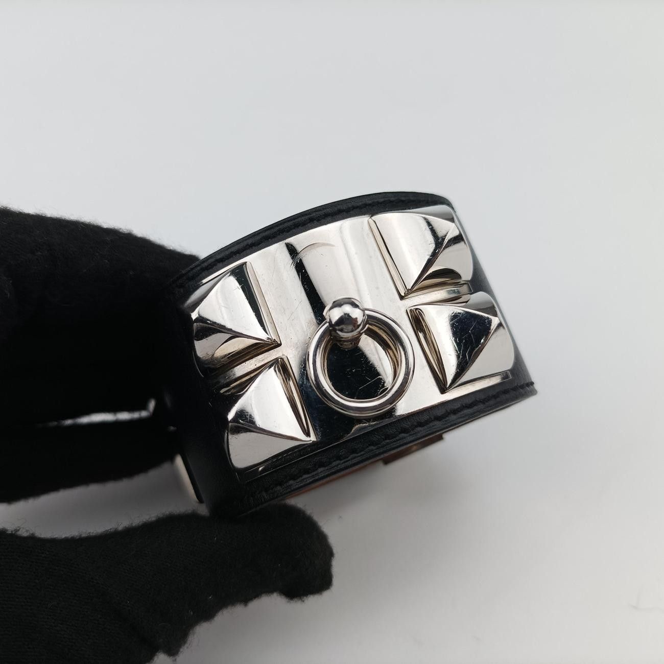 Hermes Collier de Chien Black Silver Leather S SI Bracelet — view 4