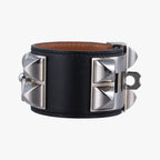 Hermes Collier de Chien Black Silver Leather S SI Bracelet — view 3