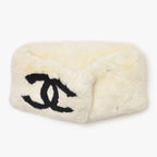 Chanel Big CC Logo Rabbit Neck Warmer Scarf White Black