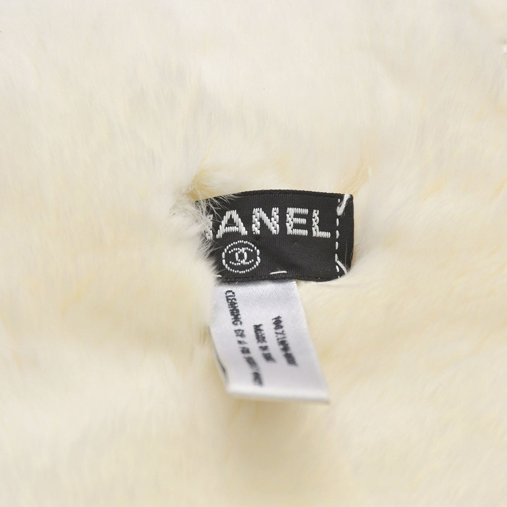 Chanel Big CC Logo Rabbit Neck Warmer Scarf White Black — view 6