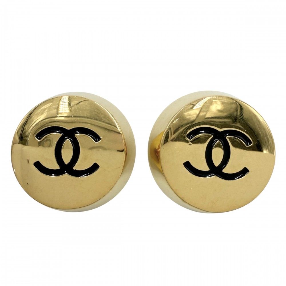 Chanel Earrings CC Logo Round Vintage 2 6 Gold