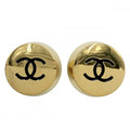 Chanel Earrings CC Logo Round Vintage 2 6 Gold
