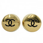 Chanel Earrings CC Logo Round Vintage 2 6 Gold