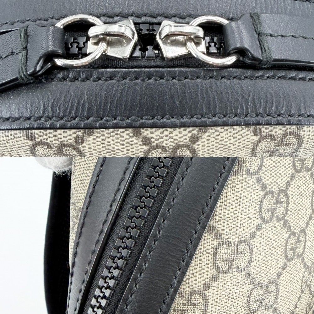 Gucci Backpack Small GG Supreme Canvas Leather Beige Black Silver — view 6