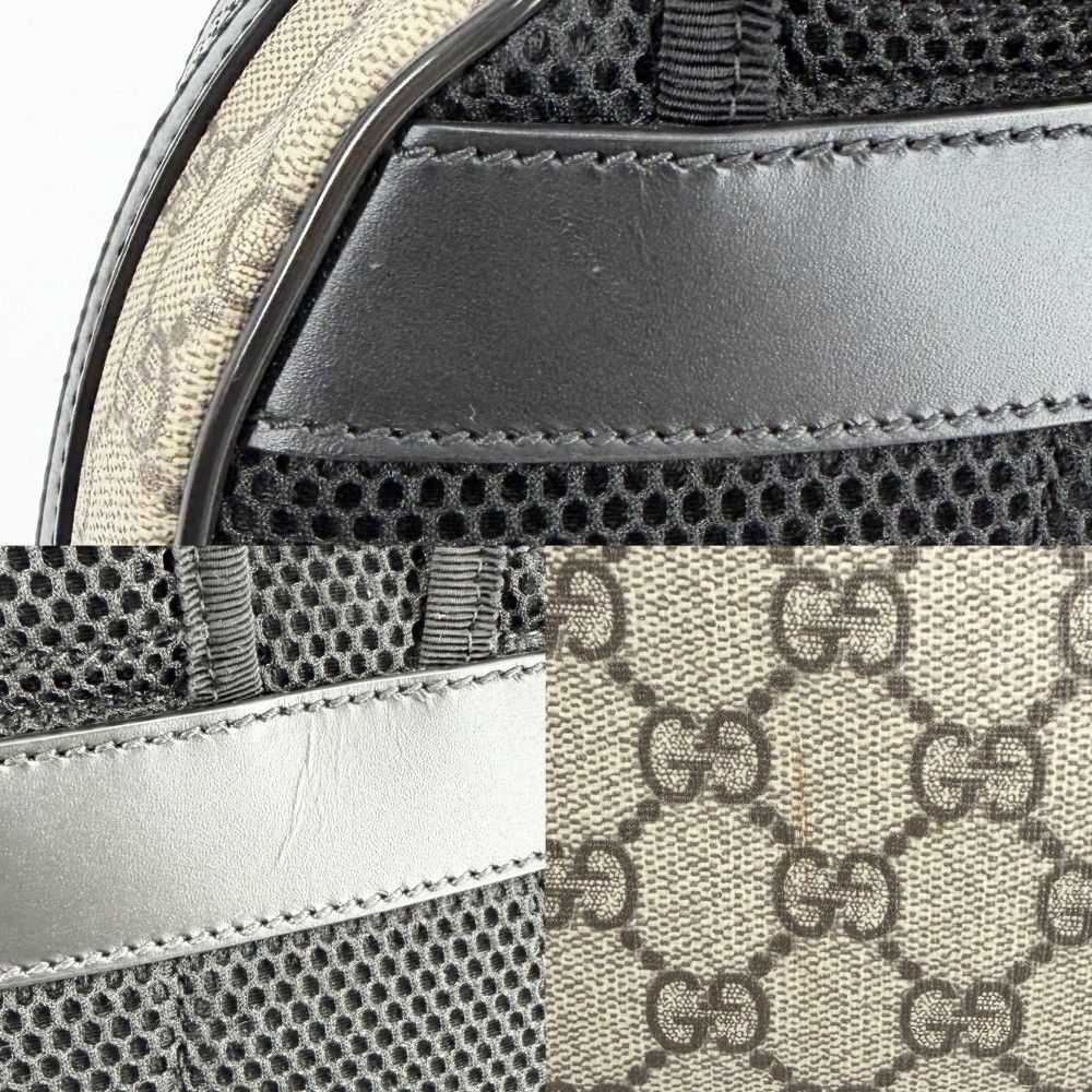 Gucci Backpack Small GG Supreme Canvas Leather Beige Black Silver — view 7