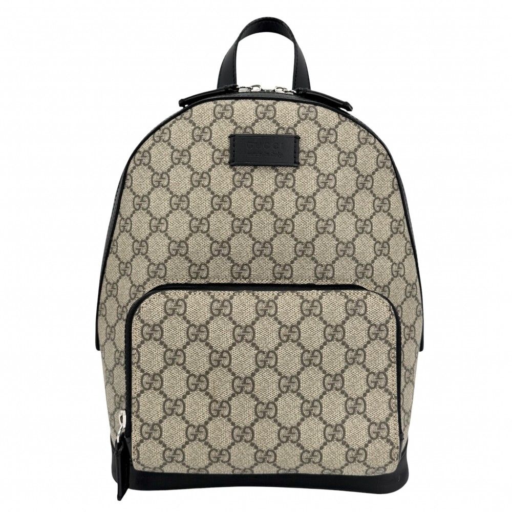 Gucci Backpack Small GG Supreme Canvas Leather Beige Black Silver