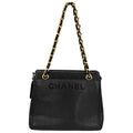 Chanel Handbag Chain Tote Shoulder Caviar Leather Black Gold