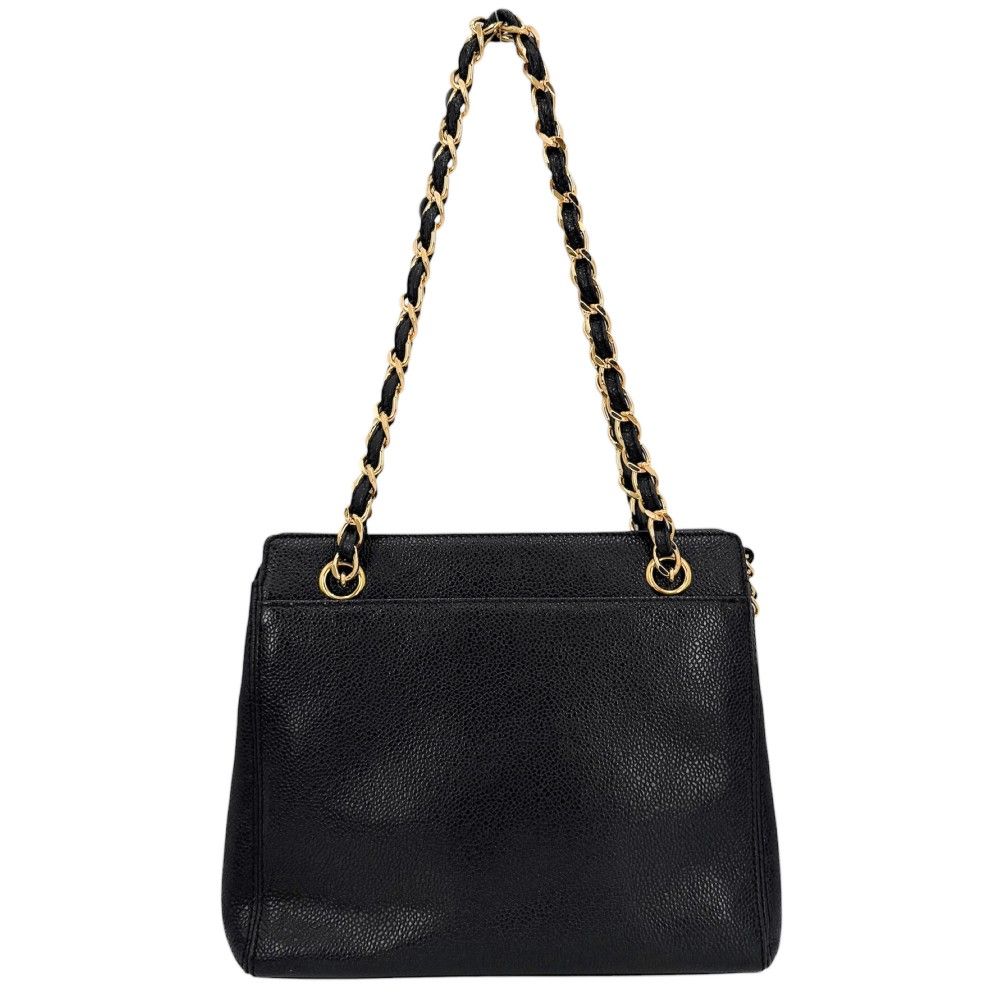 Chanel Handbag Chain Tote Shoulder Caviar Leather Black Gold — view 2