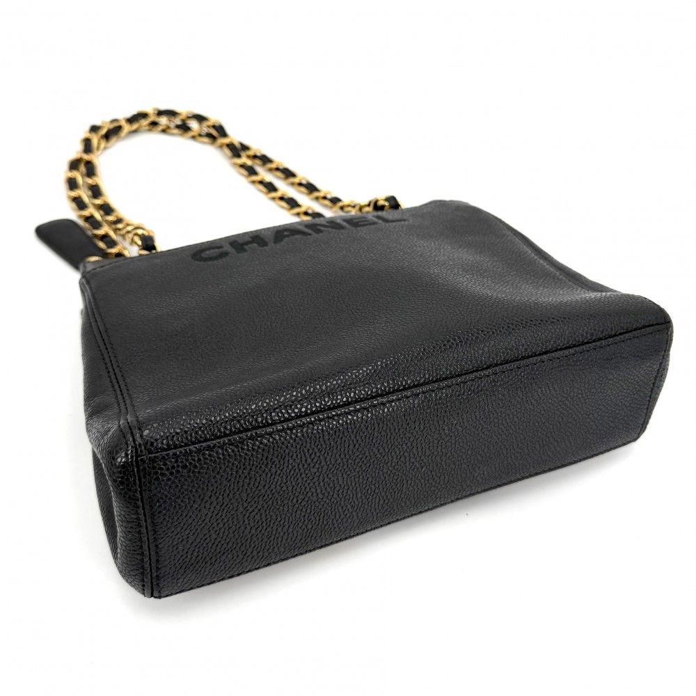 Chanel Handbag Chain Tote Shoulder Caviar Leather Black Gold — view 3