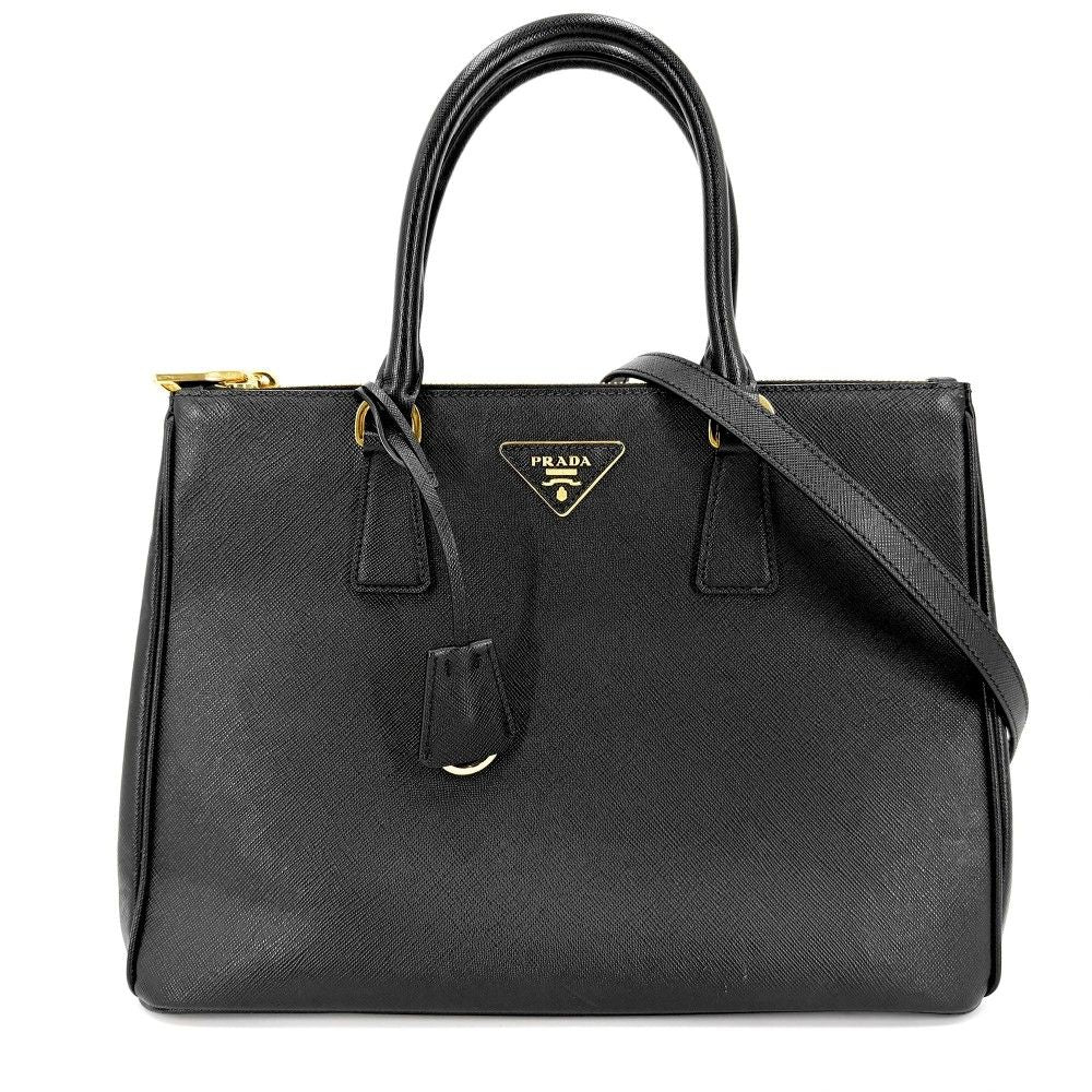 Prada 2-Way Galleria Large Shoulder Bag Leather Black Gold