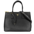 Prada 2-Way Galleria Large Shoulder Bag Leather Black Gold