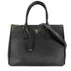 Prada 2-Way Galleria Large Shoulder Bag Leather Black Gold