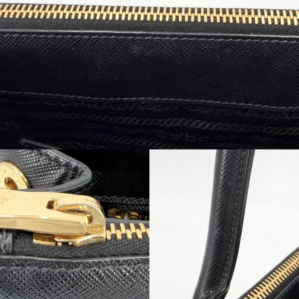 Prada 2-Way Galleria Large Shoulder Bag Leather Black Gold — view 7