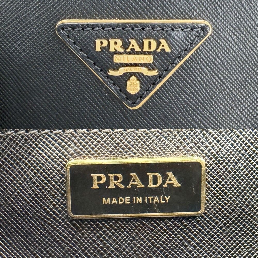 Prada 2-Way Galleria Large Shoulder Bag Leather Black Gold — view 5