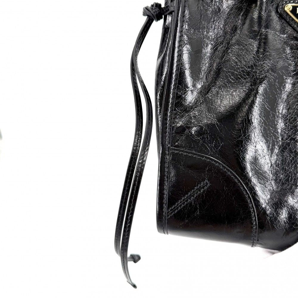 Prada Shoulder Bag Boni Crossbody Triangle Logo Pochette Leather Black Gold — view 6