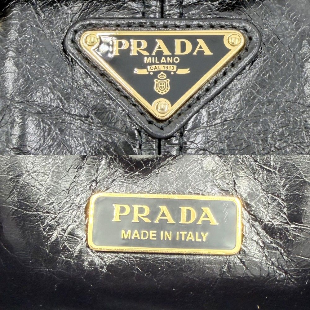 Prada Shoulder Bag Boni Crossbody Triangle Logo Pochette Leather Black Gold — view 5