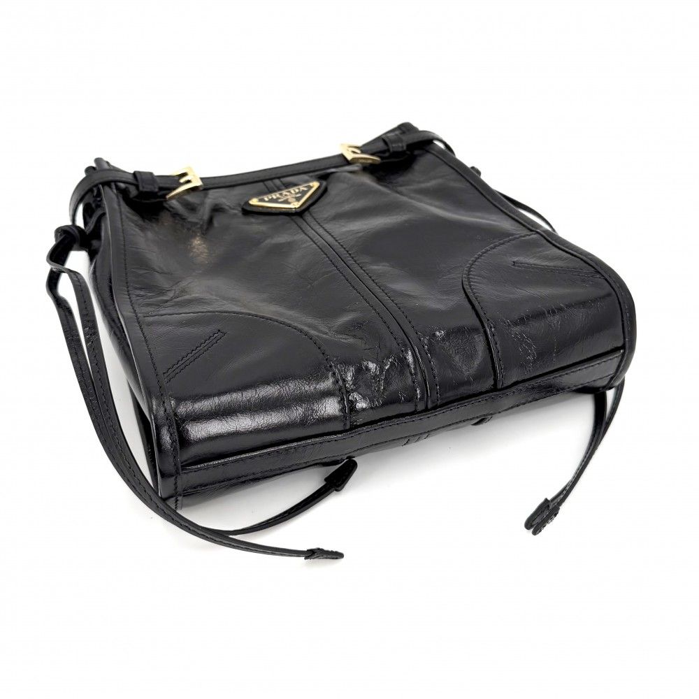 Prada Shoulder Bag Boni Crossbody Triangle Logo Pochette Leather Black Gold — view 3