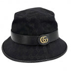 Gucci Hat GG Canvas Bucket Hat Double L Polyester Black Gold
