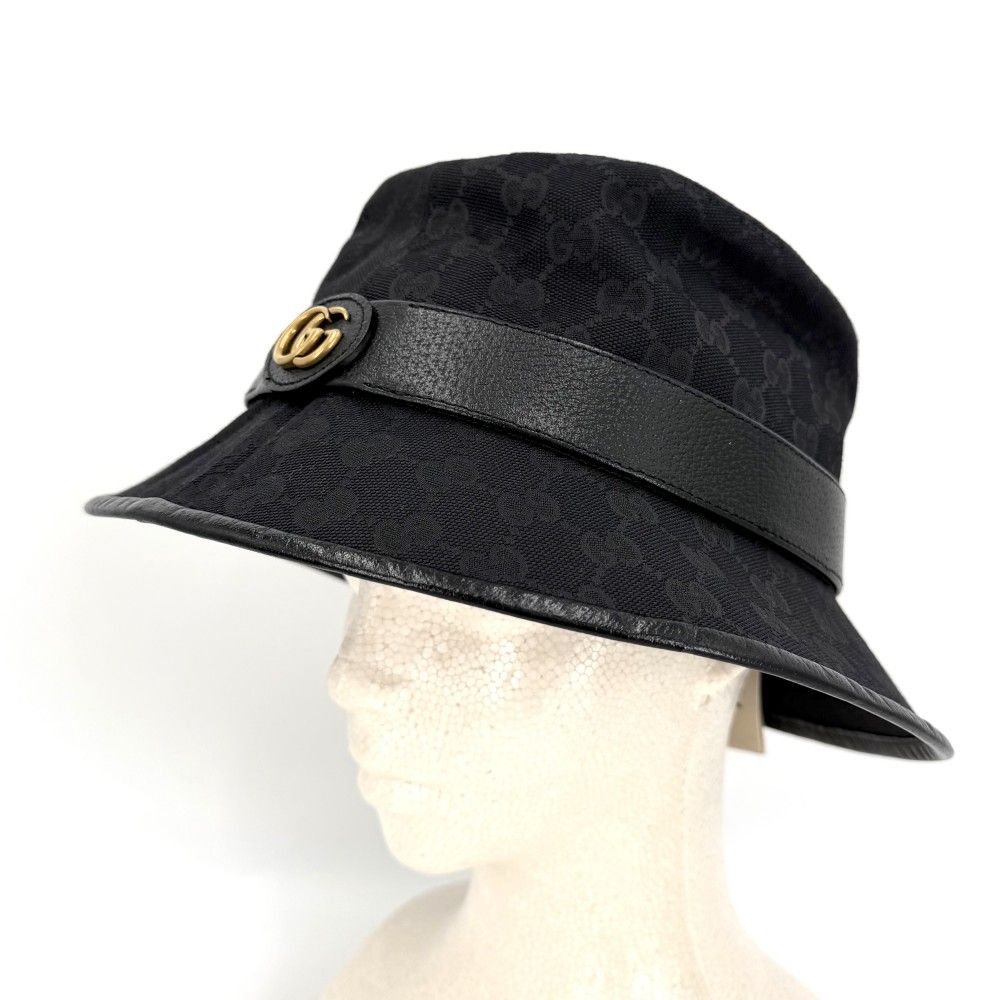 Gucci Hat GG Canvas Bucket Hat Double L Polyester Black Gold — view 2