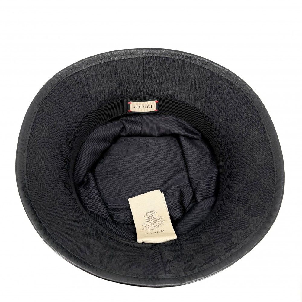 Gucci Hat GG Canvas Bucket Hat Double L Polyester Black Gold — view 4