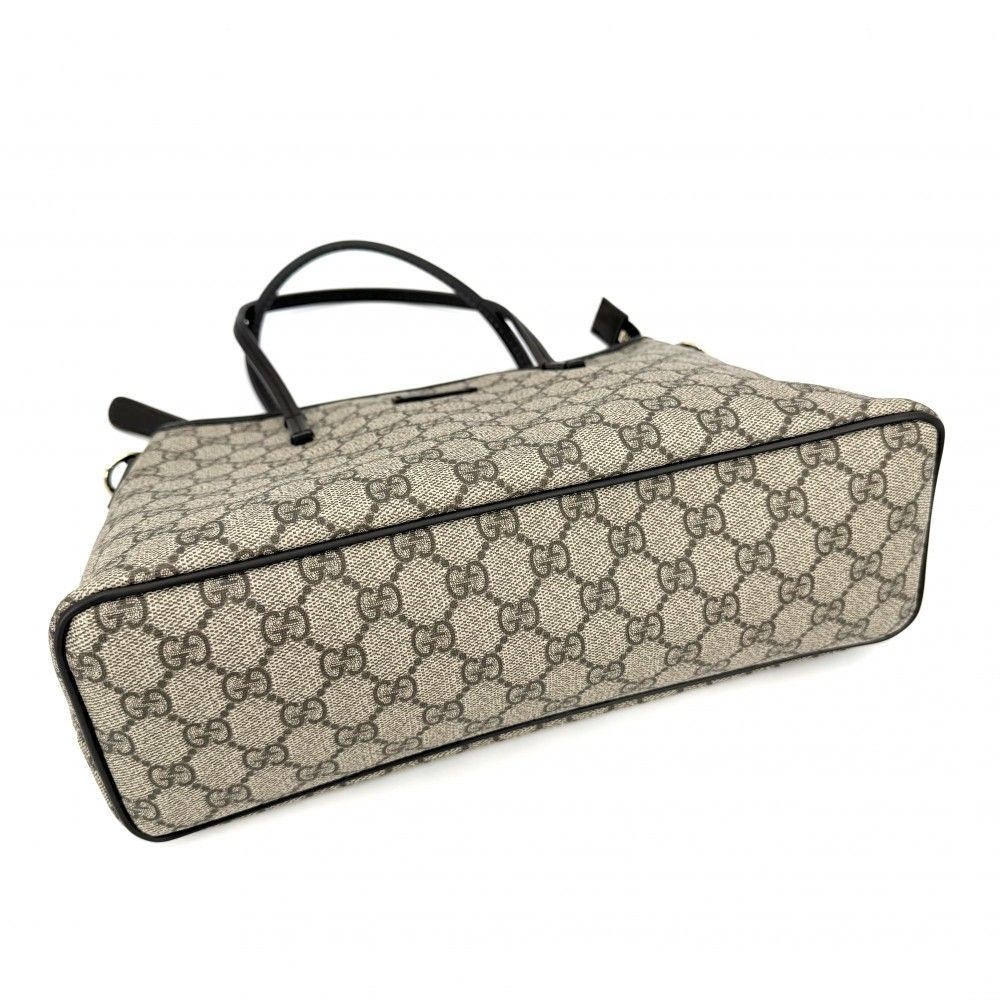 Gucci 2-Way Crossbody Tote Shoulder Bag GG Supreme Canvas Leather Brown Beige — view 3