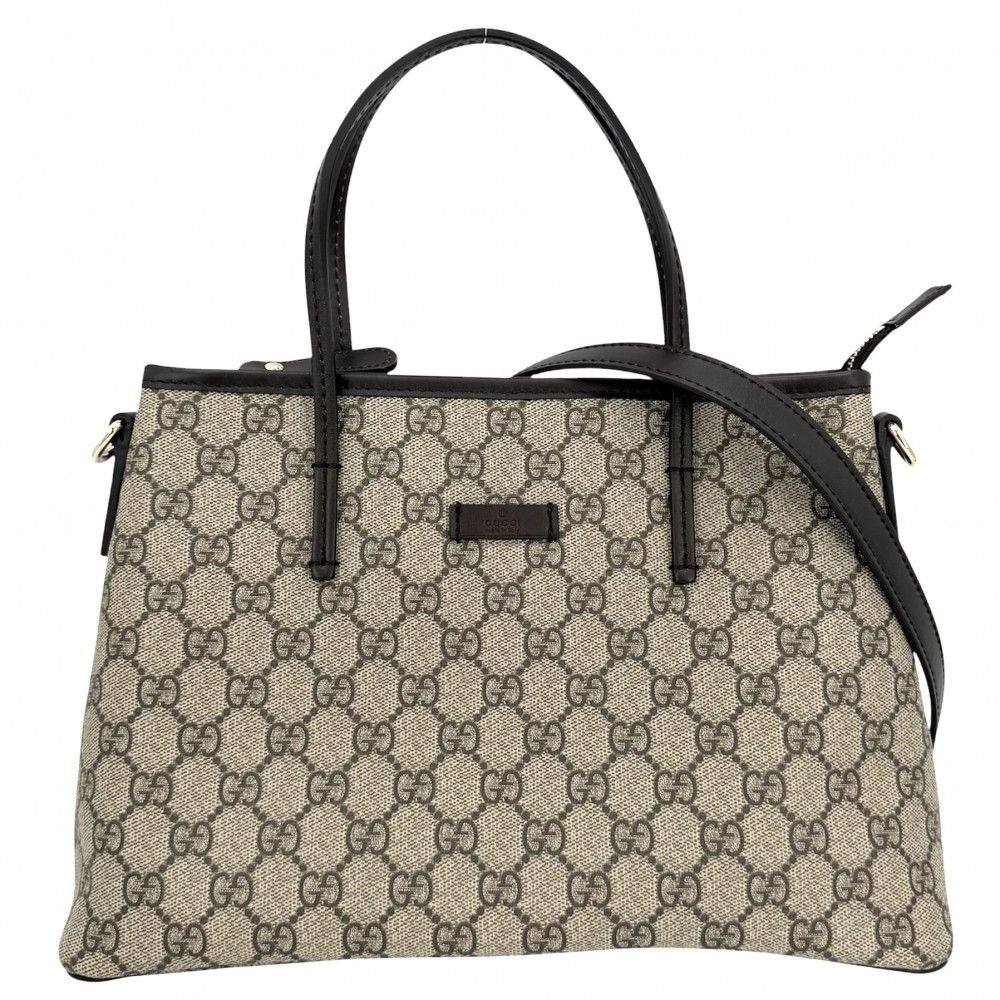 Gucci 2-Way Crossbody Tote Shoulder Bag GG Supreme Canvas Leather Brown Beige