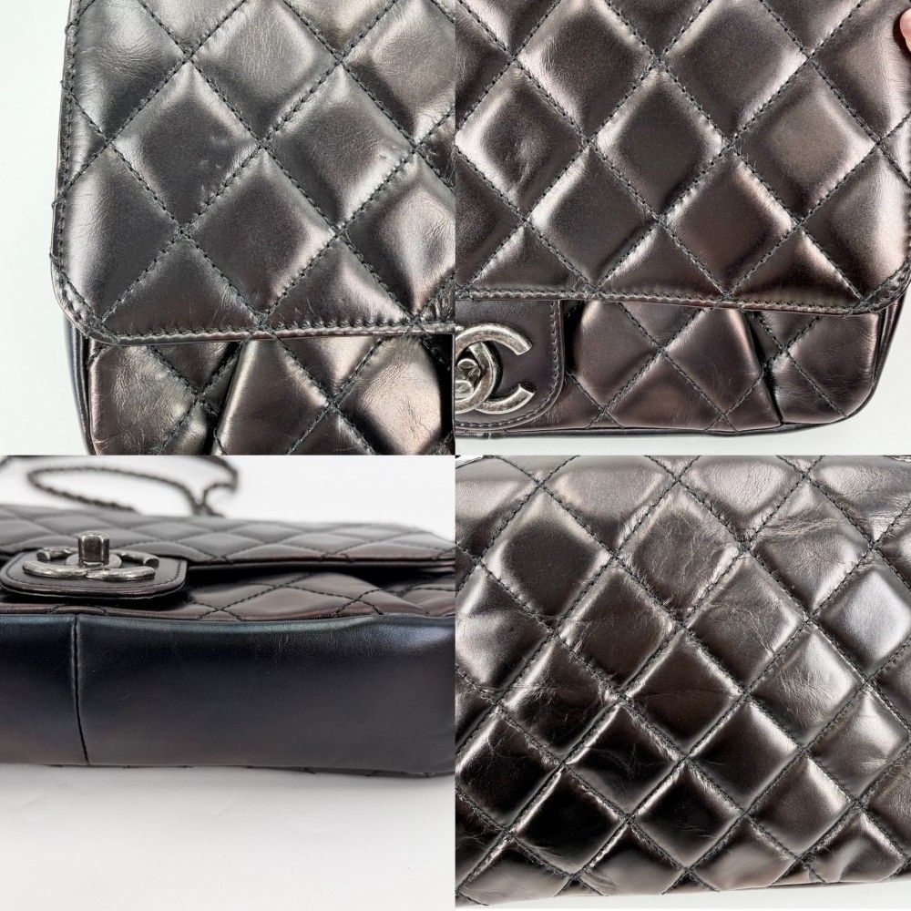Chanel Shoulder Bag Quilted CC Logo Double Chain Crossbody Leather Brown Matte — view 6