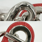 Prada Handbag Triangle Logo Chain Leather Red Silver — view 9