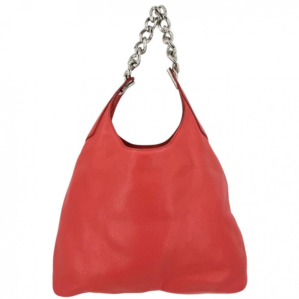 Prada Handbag Triangle Logo Chain Leather Red Silver — view 2