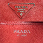 Prada Handbag Triangle Logo Chain Leather Red Silver — view 5