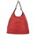 Prada Handbag Triangle Logo Chain Leather Red Silver
