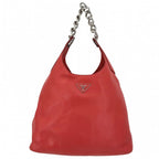 Prada Handbag Triangle Logo Chain Leather Red Silver