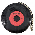 Chanel Clutch Record Chain Pouch Patent Leather Black Gold