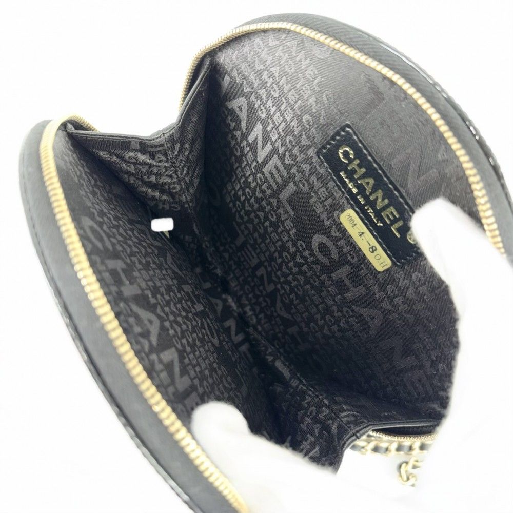 Chanel Clutch Record Chain Pouch Patent Leather Black Gold — view 5