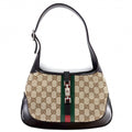 Gucci Handbag Jackie GG Canvas Leather Beige Brown Silver