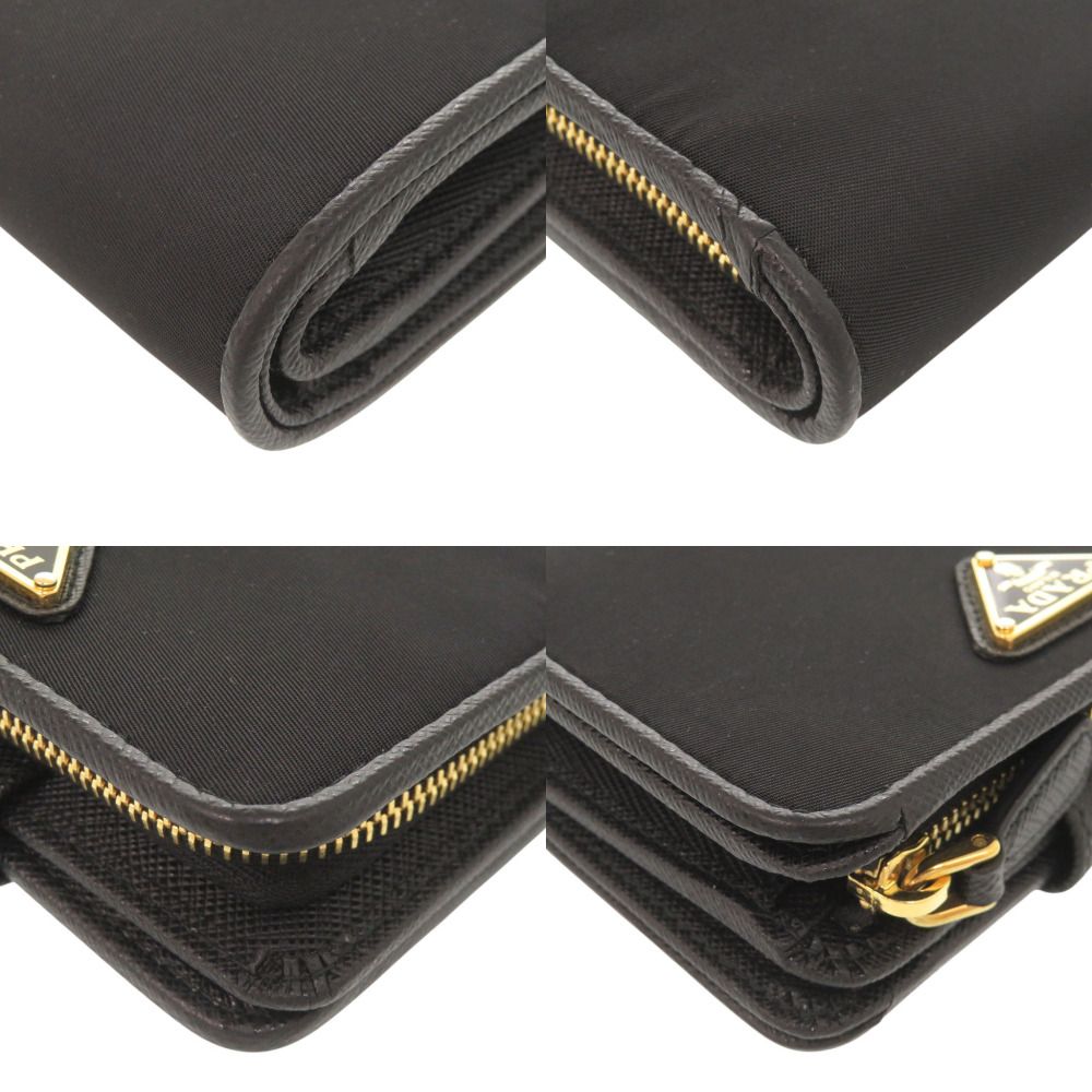 Prada Triangle Logo Nylon Leather Black Bifold Wallet — view 3