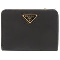 Prada Triangle Logo Nylon Leather Black Bifold Wallet