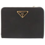 Prada Triangle Logo Nylon Leather Black Bifold Wallet