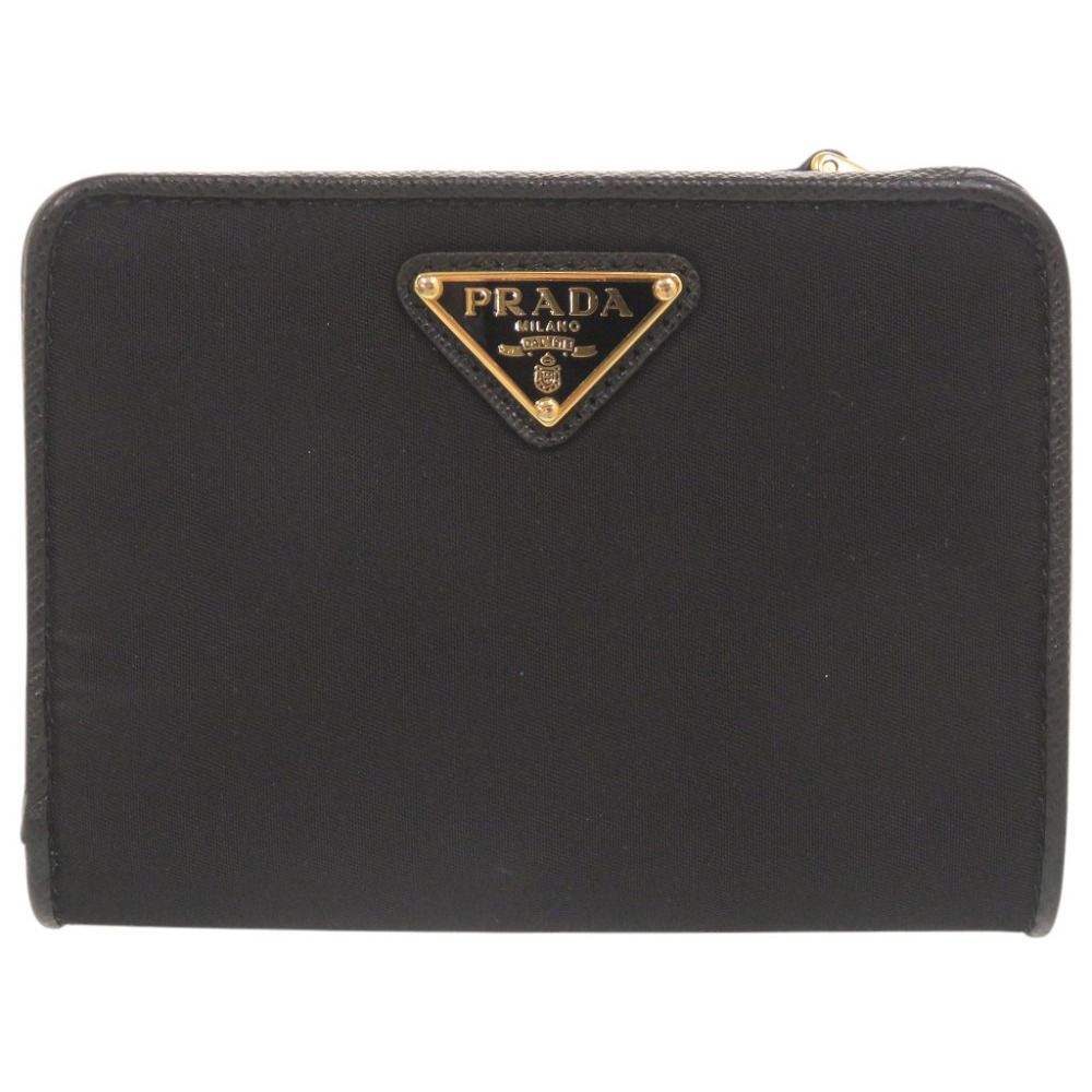 Prada Triangle Logo Nylon Leather Black Bifold Wallet