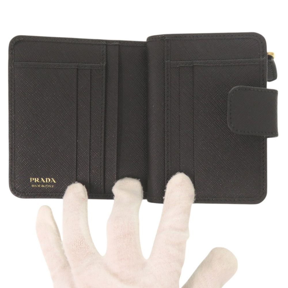 Prada Triangle Logo Nylon Leather Black Bifold Wallet — view 4