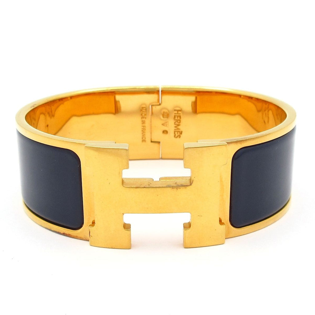 Hermes Bangle Clic Clac Gold Dark Navy Bracelet