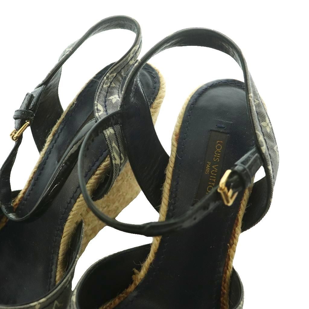 Louis Vuitton Wedge Sole Sandals Strap Monogram Canvas Espadouille 36.5 Beige — view 4