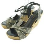 Louis Vuitton Wedge Sole Sandals Strap Monogram Canvas Espadouille 36.5 Beige