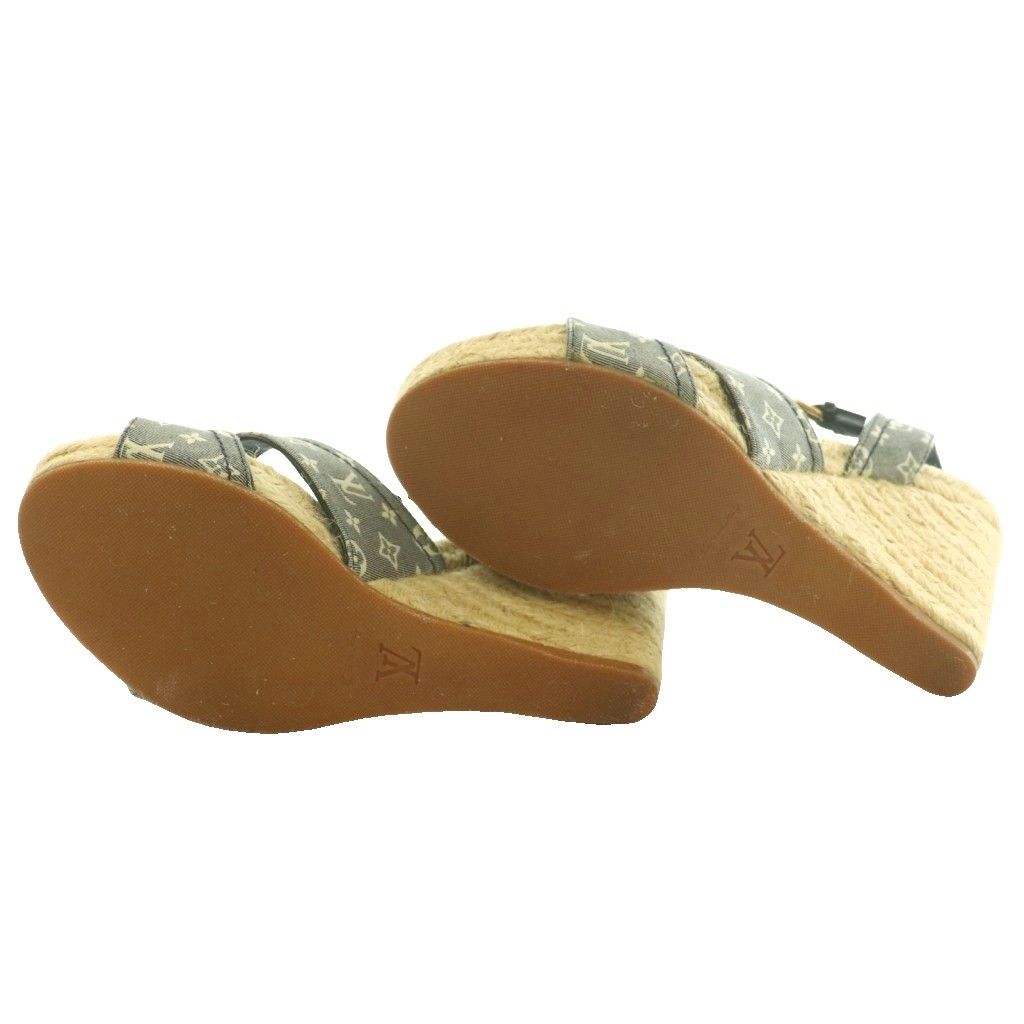 Louis Vuitton Wedge Sole Sandals Strap Monogram Canvas Espadouille 36.5 Beige — view 6
