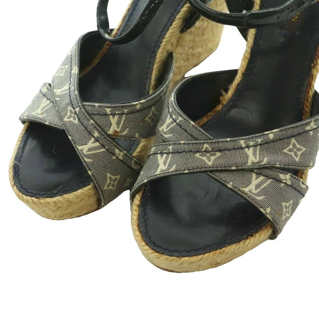 Louis Vuitton Wedge Sole Sandals Strap Monogram Canvas Espadouille 36.5 Beige — view 3